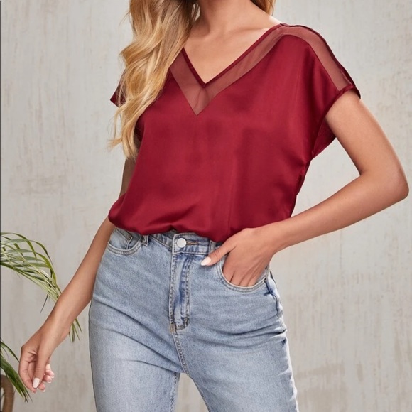 Boho blue batwing sleeve mesh insert blouse - Picture 4 of 15